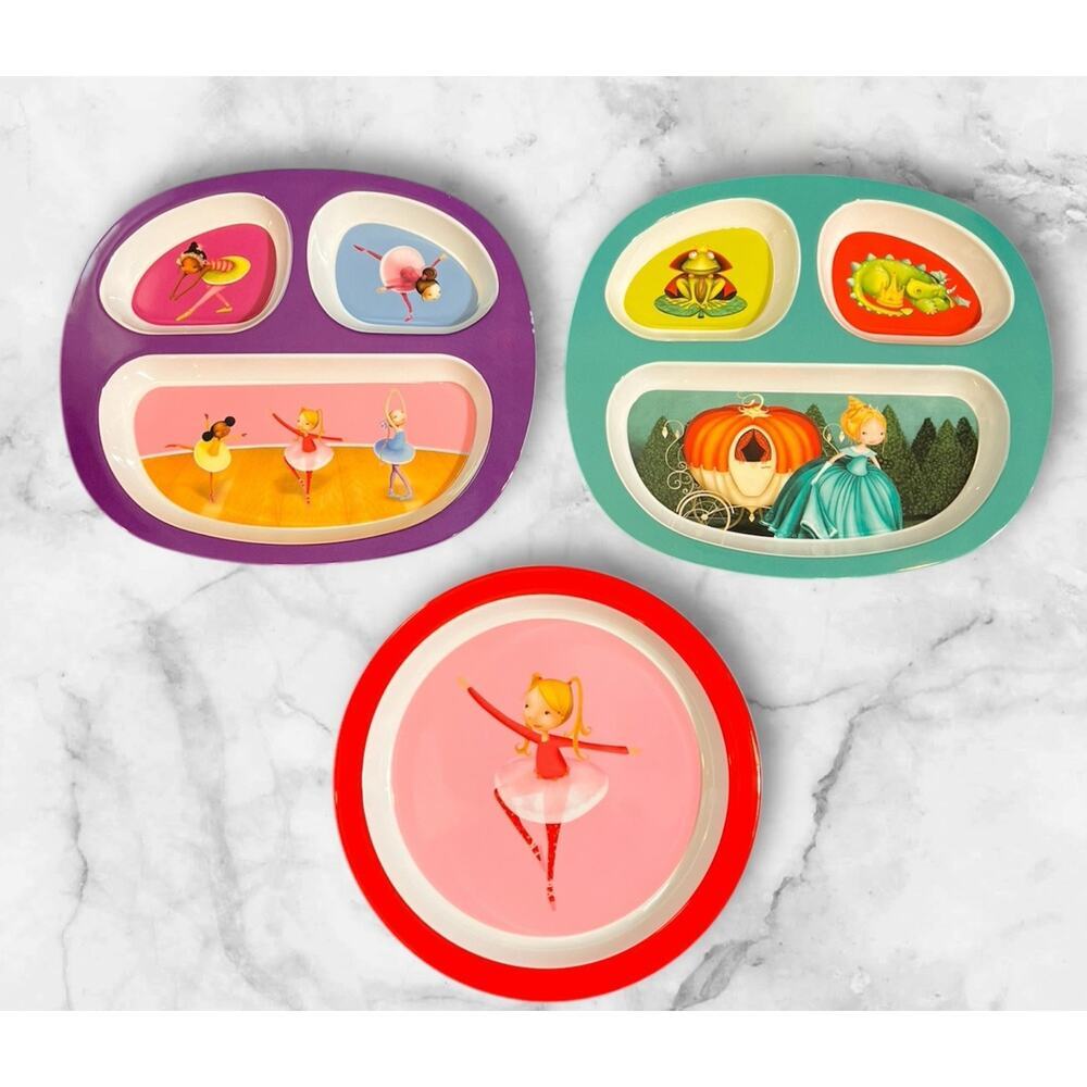 Crocodile Creek Melamine Plate Set Ballerina Princess Fairy Tale 3pc Kids Dishes
